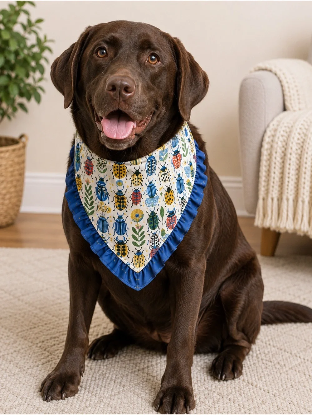 Griffy & Drake Ruffle Dog Bandana Large Bug Print Up to 26” Neck NWT